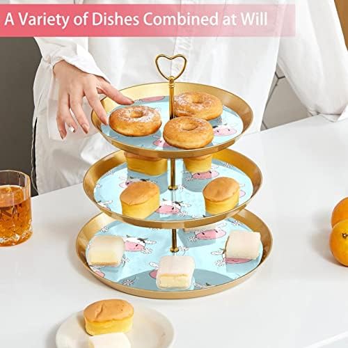 Kek Standları 3 Set, Sevimli İnekler ve Çiçek Ayaklı Ekran Masa Tatlı Cupcake Standı Düğün Bebek Duş Kutlama