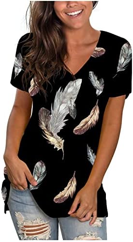 Sonbahar Yaz Tshirt Bayan 2023 Kısa Kollu V Boyun Pamuk Grafik Baskı Çiçek Brunch Üst Gömlek Bayanlar için PH PH