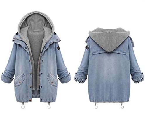 TIMEMEANS Artı Boyutu Kadın Ceket Ceket Kış Sıcak Yaka Kapşonlu Denim Siper Parka Dış Giyim İki Parçalı Ceket M-7XL