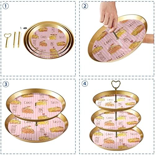 Lyetny 3 Katmanlı Tatlı Kek Standı Altın Cupcake Pasta Standı Çay Partisi, Düğün ve Doğum Günü, kek Renkli Suluboya