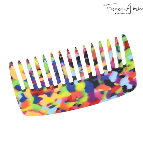 Fransız Amie cep tarağı Renkli Küçük 4 İnç Selüloz El Yapımı Pürüzsüz Ucu Geniş Diş Statik Olmayan Saç Tarağı