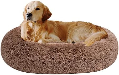 Coohom Oval Sakinleştirici Donut Sarılma köpek yatağı, Sevişmek Faux Kürk Kedi Yatak Yıkanabilir Yuvarlak Yastık Pet