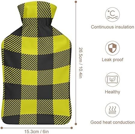Sarı ve Siyah Kontrol 1000ML Kauçuk Sıcak Su Şişesi Peluş Kapaklı Sıcak Enjeksiyon Çantası Soğuk Koruma Taşınabilir