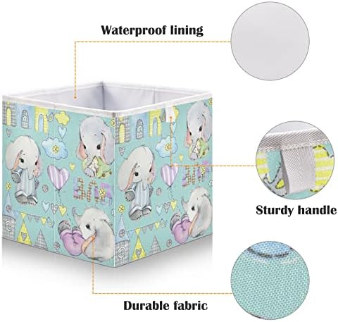ALAZA Katlanabilir eşya kutuları, Suluboya Sevimli Bebek Fil Kalp saklama kutuları Dekoratif Sepet Yatak Odası Kreş
