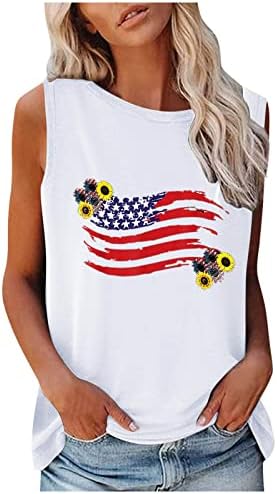 Kadın ABD Bayrağı Baskı Tankı Üstleri Kadın Amerikan Yıldız Çizgili Vatansever T Shirt 4th Temmuz Yaz Rahat Gevşek