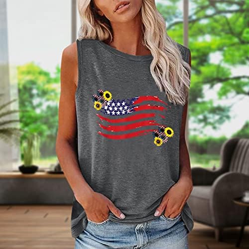 Kadın ABD Bayrağı Baskı Tankı Üstleri Kadın Amerikan Yıldız Çizgili Vatansever T Shirt 4th Temmuz Yaz Rahat Gevşek