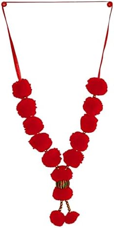 DollsofIndia Kırmızı Yün Toplar Çelenk - Çelenk-13 inç ve Şerit - 17 inç (UO13)