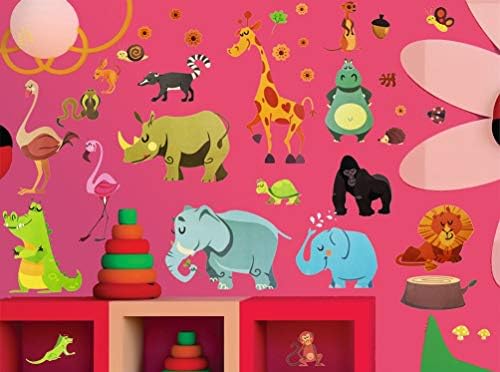 DEKOSH Orman Hayvan Duvar Çıkartması Paketi Renkli Çıkartmalar Bebek Kreş Oyun Odası Kabuğu ve Sopa Unisex Safari