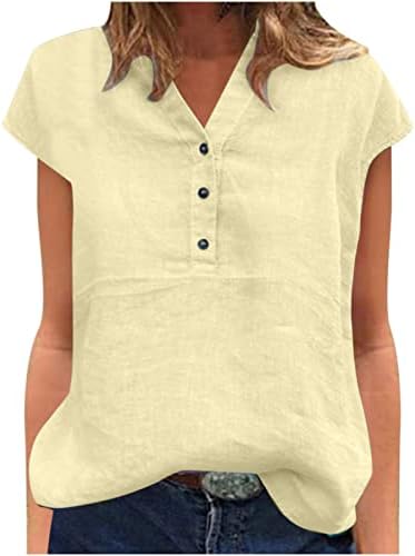 Kadın Gömlek Sonbahar Yaz Giyim Moda Kısa Kollu V Yaka Keten Pamuk Salonu Mütevazı Üst T Shirt Kızlar için MT MT