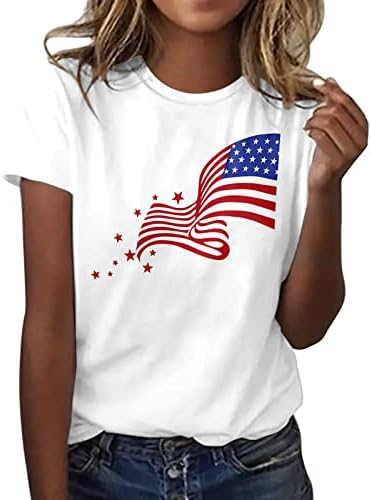 4th Temmuz Gömlek Kadın Amerikan Bayrağı Tees Casual Yaz Üstleri Kısa Kollu Tee Gömlek Yıldız Çizgili Rahat Gevşek