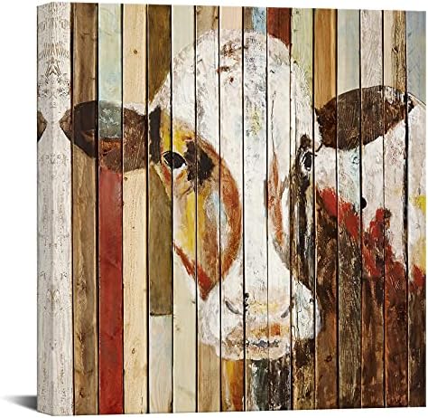 Inek Duvar Sanatı Tuval Rustik Çiftlik Hayvanı Vintage Ahşap Tahta Resim Sanat Sığır Boyama Çiftlik Evi Ülke Oturma