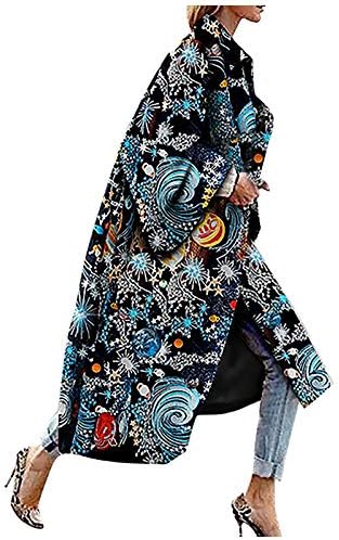 MOHOLL Kadın Moda Renkli Geometrik Baskılı Uzun Kollu Trençkot Palto Kış Rahat Artı Boyutu Hırka Ceket Ceket