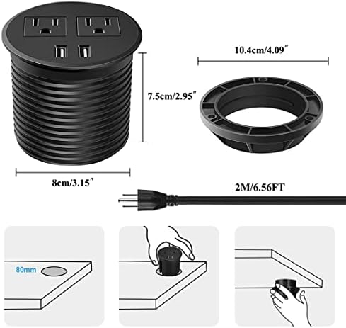 Masa Güç Grommet, Haylink Masası Delik Kapağı Grommet 3.15 İnç(80mm) gömme Güç Çıkışı USB Grommet 2 Düz Fiş, bağlantı