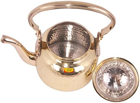Shiv Shakti Arts ® Pirinç Çaydanlık / Ketali / Su Isıtıcısı, 600 ML - Çay ve Kahve Servisi Yapmak için (İçi Kalay