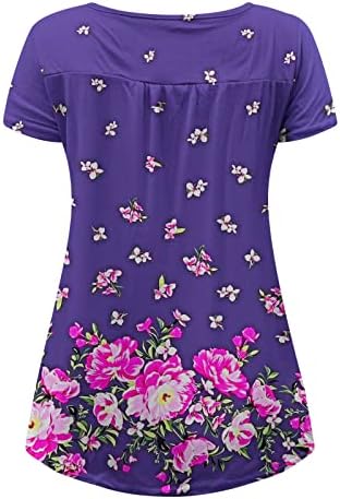 2023 Bayan Çiçek Tunik Üstleri Kısa Kollu V Boyun yazlık gömlek Kısa Kollu Düğmeli T-Shirt Flowy Pleats Tee Bluzlar