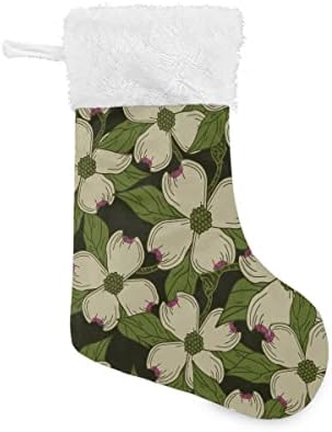 Noel Çorap Kızılcık Çiçeği Desen Çiçek Beyaz Peluş Manşet Merserize Kadife Aile Tatil Kişiselleştirilmiş Büyük Çorap