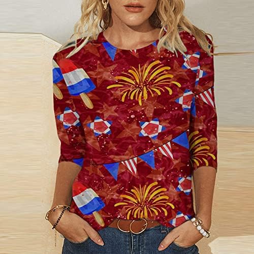 Yaz Sonbahar T Shirt Bayan 3/4 Kollu Ekip Boyun Tekne Boyun Pamuk Grafik Salonu Bluz Tshirt Bayanlar için 94 94