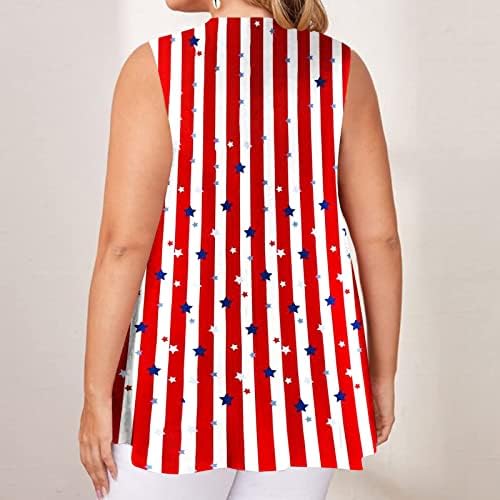 Artı Boyutu Bayan Amerikan Bayrağı Tankı Üstleri 4th Temmuz T Shirt Vatansever Kolsuz Gömlek ABD Yıldız Çizgili Grafik