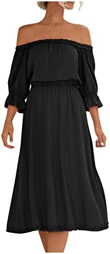 NOKMOPO kadın resmi elbiseler Moda Rahat Düz Renk Ruffled Kapalı Omuz rahat elbise Bayan Elbiseler