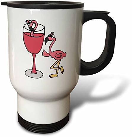3dRose Komik Pembe Flamingo Yanında cam kırmızı şarap şişesi Seyahat kupası, 14 oz, Beyaz