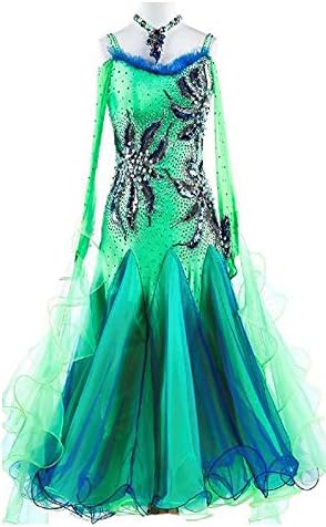 Shıng Collection-AB0135 Kadınlar Zarif Tango Vals Salsa Standart Dans Elbise Likra Kristal-Custom Made Yeşil