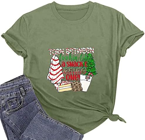 Kadın için noel T Shirt, Noel Kek Ağacı Tee Gömlek, Komik Noel Aperatif Kek Üstleri, Ekip Boyun Bluzlar