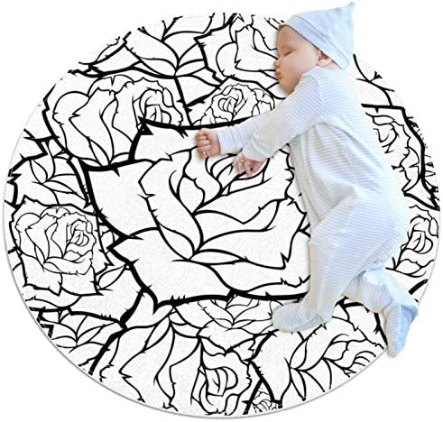 ANİNİLY Gül Çiçek Siyah ve Beyaz zemin halısı çocuk Odası Dekorasyon Yuvarlak Yumuşak Kilim Oturma Odası Yatak Odası