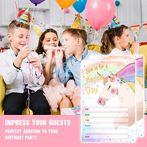 Çocuklar için Unicorn Parti Davetiyeleri Kartları, 20 Sevimli Doğum Günü Partisi Kız Erkek, Çocuk Doğum Günü Partisi,