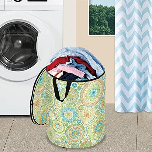 Yeşil Mavi Mandala Pop Up çamaşır sepeti kapaklı Katlanabilir Depolama Sepeti Katlanabilir çamaşır torbası Kamp Ev