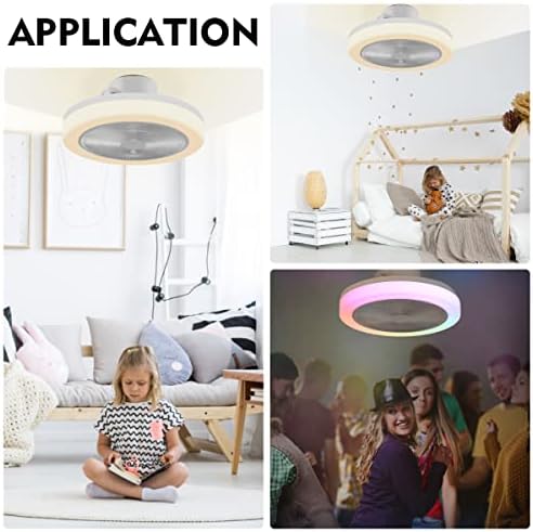 LIJIZAMI Kapalı ışıklı tavan fanı, Düşük Profilli ışıklı tavan fanı Hoparlörlü, Karartma ve RGB Renk Değişimi için