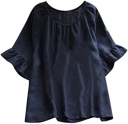 Bayan Gömlek Kravat kadın Düz Renk Yuvarlak Boyun Fırfır Casual Gömlek Kısa Kollu Bluz Arabalar 3 Gömlek