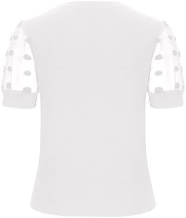 Puf Kollu Gömlek Kadınlar için İsviçre Nokta Örgü Kısa Kollu Üstleri Yaz Crewneck Bluz Şık Rahat Gevşek Fit T Shirt