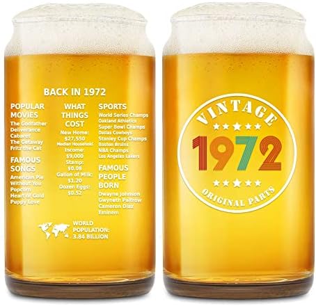 Vintage 1972 51th Doğum Günü bira bardağı Erkekler ve Kadınlar İçin Hediyeler, 20 Oz bira bardağı Kokteyl, Şarap,