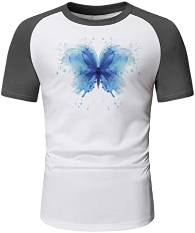 XXBR Yaz kısa kollu tişörtler, Erkek Renk Bloğu Patchwork Kelebek Baskı Yuvarlak Boyun Tee Üstleri Rahat Egzersiz