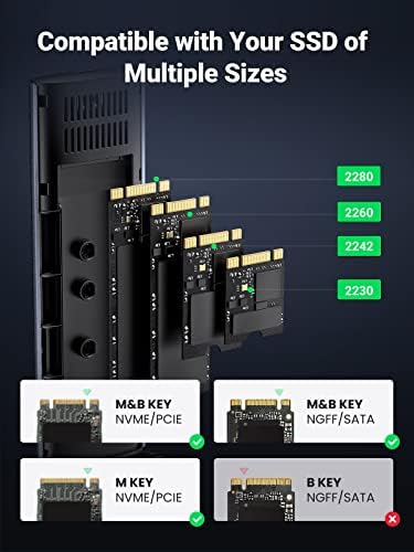 UGREEN NVMe ve SATA M. 2 Muhafaza Aletsiz, 10Gbps USB C 3.2 Gen2, Thunderbolt 3 Uyumlu, NVMe SSD Muhafaza M ve B&M