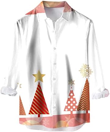 XXBR Noel Düğme aşağı Gömlek Mens için, Uzun Kollu 3D Komik Noel Noel Baba Baskı havai gömleği Fit Casual Gömlek