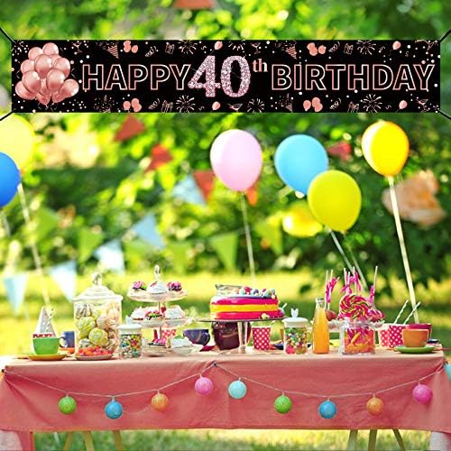 Pimvimcim 40th Doğum Günü Afiş Süslemeleri Kadınlar için, Gül Altın Mutlu 40 Doğum Günü İşareti Malzemeleri, Büyük