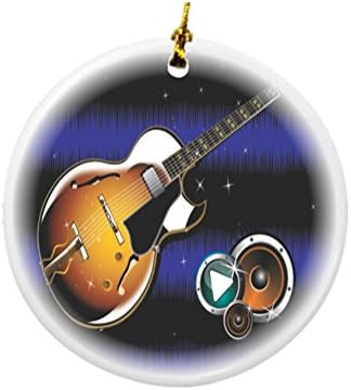 Rikki Şövalye Jammin Gitar Mor Dalgalar Tasarım Yuvarlak Porselen İki Taraflı Noel Süsleri
