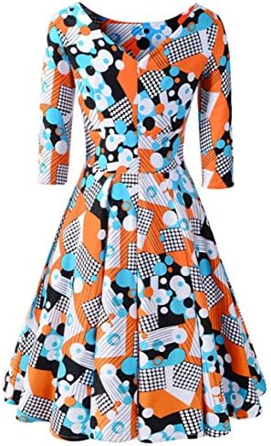 Andongnywell kadın Vintage Wrap Yarım Kollu Retro Kokteyl askı elbise Bayanlar Yarım Kollu Parti Elbiseleri