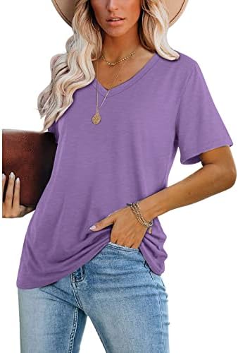 2023 Blusa Color sólido Camiseta de Manga Corta para Mujer ropa básica Camisetas con Cuello en V de vacaciones T Shirt