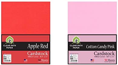Paket-2 Kart Stoğu Öğesi - Elma Kırmızısı - 8,5 x 11 inç-100 Lb Kapak; Pamuk Şeker Pembesi-8,5 x 11 inç - 100 Lb Kapak-Toplam