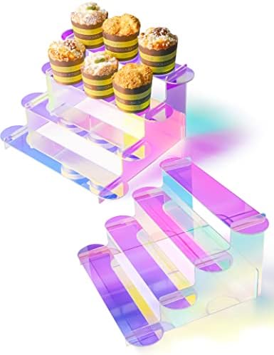 NiHome Yanardöner Akrilik 4 Katmanlı Cupcake Standı Yükseltici Raf 2'li Paket, Parfüm Düzenleyici Montajı Kolay Funko