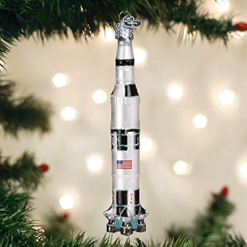Eski Dünya Noel Saturn V Roket Cam Üflemeli Süsler Noel Ağacı için
