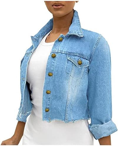 Denim Ceket Kadın Kırpma Jean Ceket Uzun Kollu Örme Bolero Düğme Aşağı Denim Gömlek Ceketler Moda Streetwear