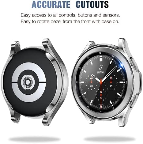 [2+2 Paket] Samsung Galaxy Watch 4 için Tensea Klasik Ekran Koruyucu Kılıf 46mm, 2 Paket Temperli Cam Koruyucu Film