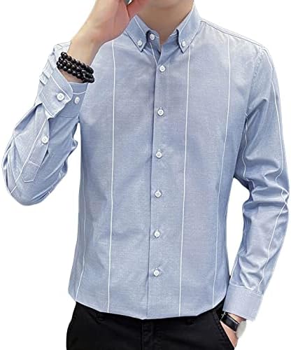 Erkekler Çizgili Uzun Kollu Düğme Aşağı Gömlek Hafif Rahat Slim Fit Gömlek Klasik Şık İş Elbise Gömlek (Beyaz, X-Large)