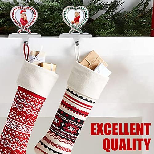 Klikel Çorap Tutucu 2'li Set-Mantel için Kalpli Noel Çorabı Askısı-Şömine Mantosu için Fotoğraf Çerçevesi Noel Çorabı