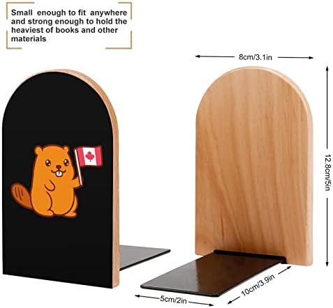 Sevimli Kunduz Kanada Bayrağı Ahşap Kitap Ayracı Moda Dekoratif Kitap Standı Ev ve Ofis Rafları 2 Set