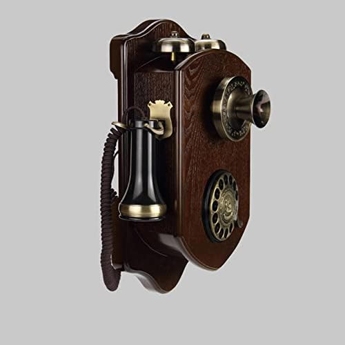 Duvara Monte Vintage Telefon / Ahşap ve Metal Gövdeli Retro Telefon, Fonksiyonel Döner Kadran ve Klasik Metal Çan