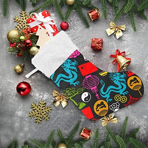 PİMİLAGU Çin Semboller ve Nesneler Noel Çorap 1 Paket 17.7, asılı Çorap Noel Dekorasyon için